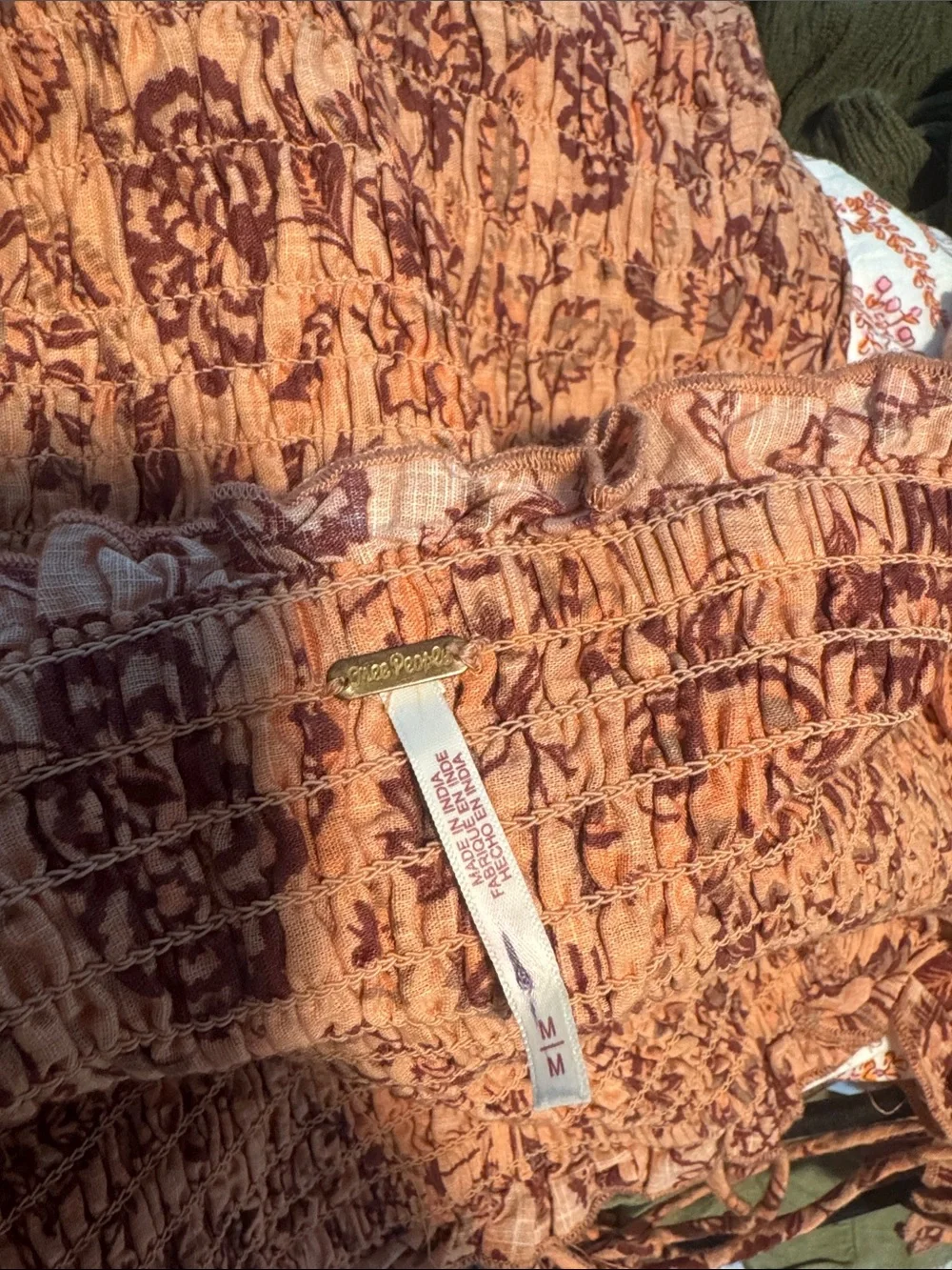 Free People Rust Floral Smocked Mini Dress
